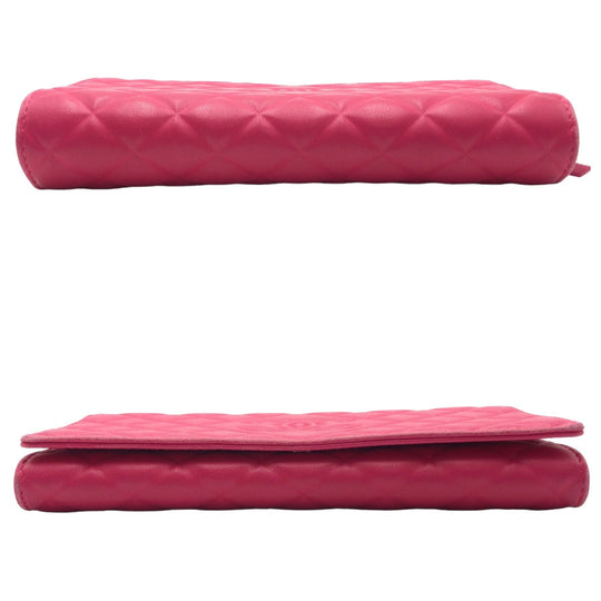 CHANEL Long Wallet Purse lambskin Pink SilverMetal Long Wallet Purse Matrasse COCO Mark Women Used Authentic