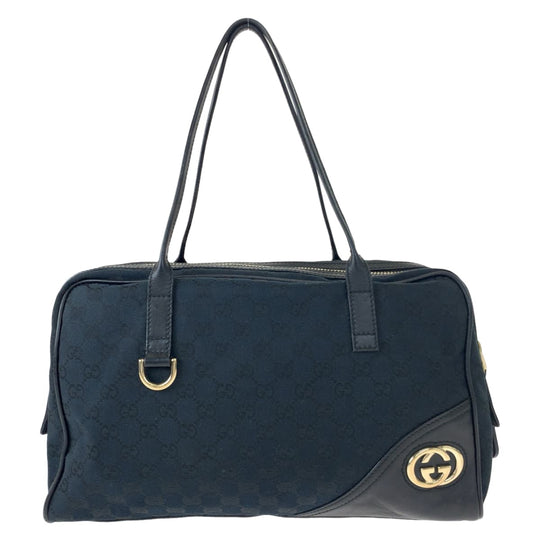 GUCCI Tote Bag 169971 GG canvas, leather Black GoldMetal Tote Bag handbag Newbrit Interlocking Medium Shelly Women Used Authentic