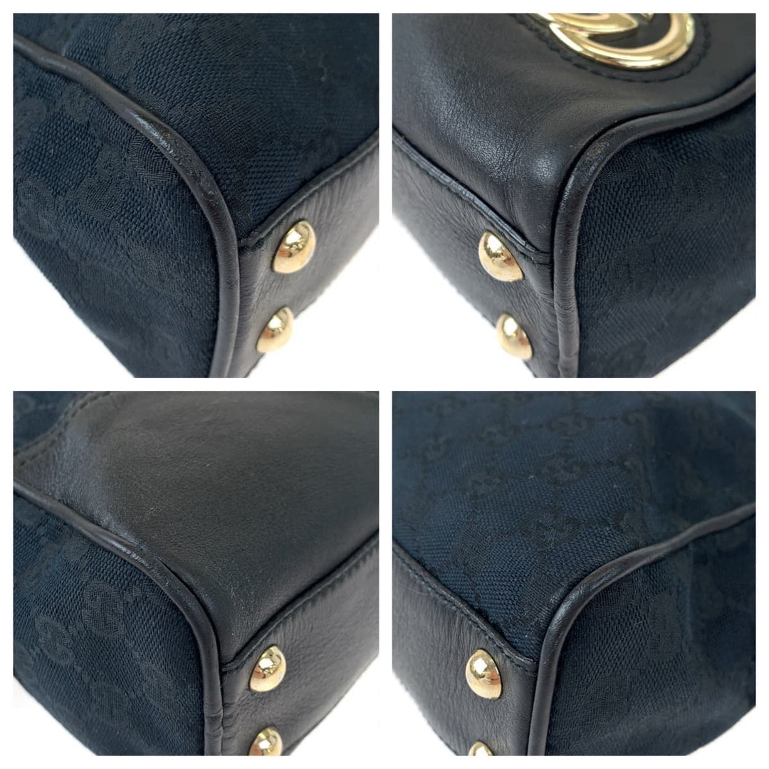 GUCCI Tote Bag 169971 GG canvas, leather Black GoldMetal Tote Bag handbag Newbrit Interlocking Medium Shelly Women Used Authentic