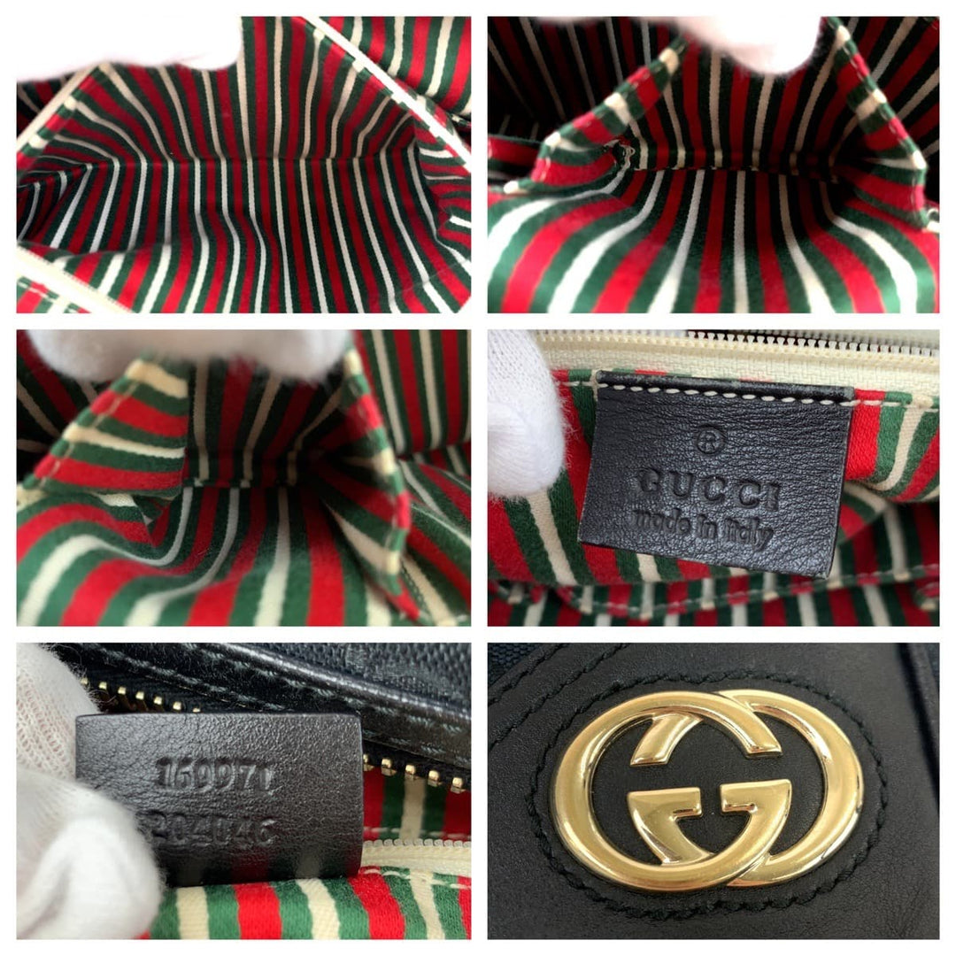 GUCCI Tote Bag 169971 GG canvas, leather Black GoldMetal Tote Bag handbag Newbrit Interlocking Medium Shelly Women Used Authentic