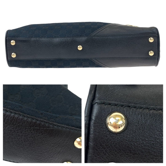 GUCCI Tote Bag 169971 GG canvas, leather Black GoldMetal Tote Bag handbag Newbrit Interlocking Medium Shelly Women Used Authentic