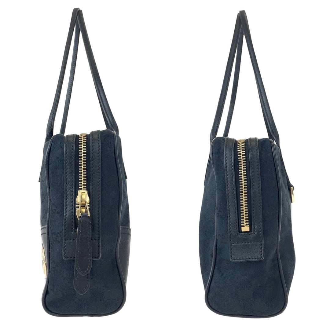 GUCCI Tote Bag 169971 GG canvas, leather Black GoldMetal Tote Bag handbag Newbrit Interlocking Medium Shelly Women Used Authentic