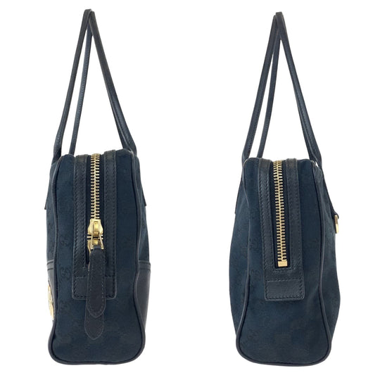 GUCCI Tote Bag 169971 GG canvas, leather Black GoldMetal Tote Bag handbag Newbrit Interlocking Medium Shelly Women Used Authentic