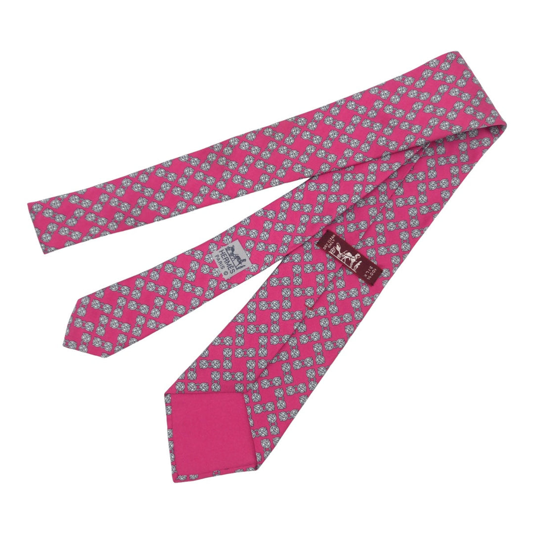 HERMES tie 7202 UA silk pink Horsebit Pattern