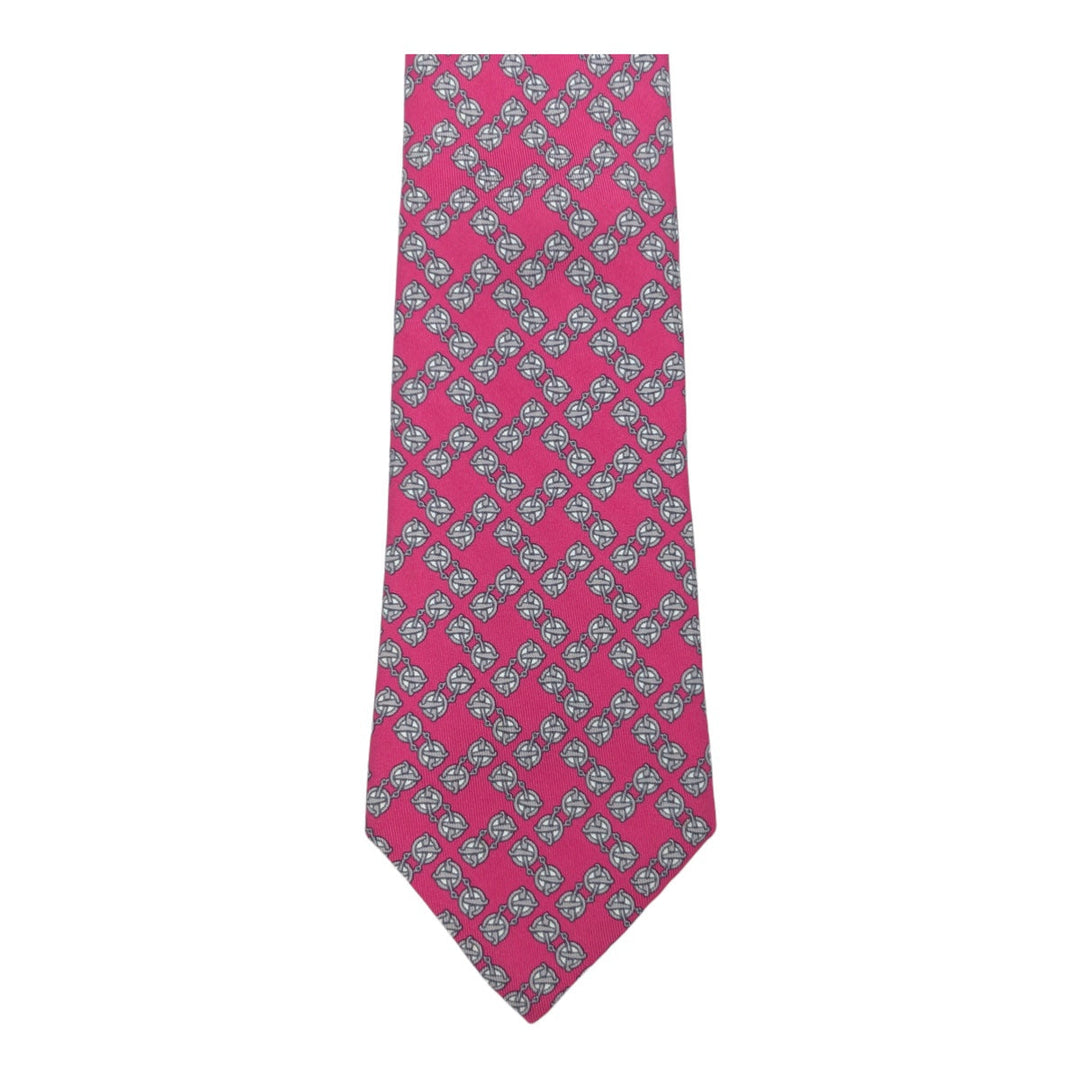HERMES tie 7202 UA silk pink Horsebit Pattern