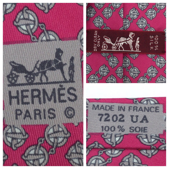 HERMES tie 7202 UA silk pink Horsebit Pattern