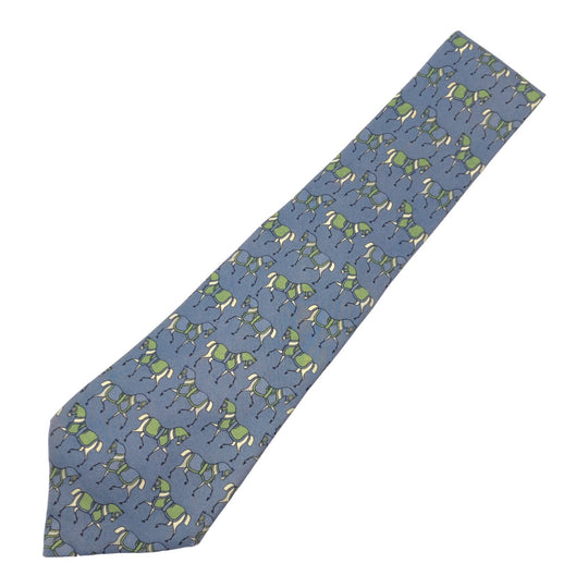 HERMES tie 604 SA silk Blue green Horse pattern