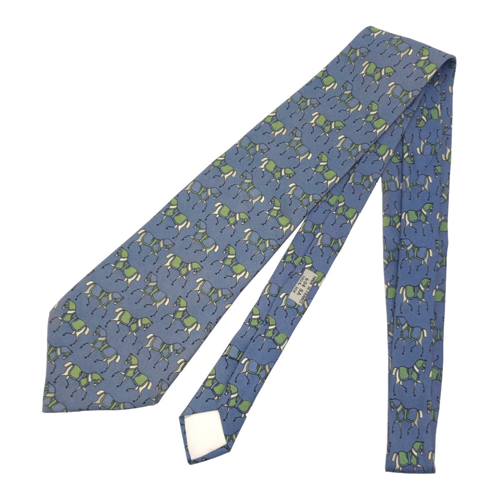 HERMES tie 604 SA silk Blue green Horse pattern