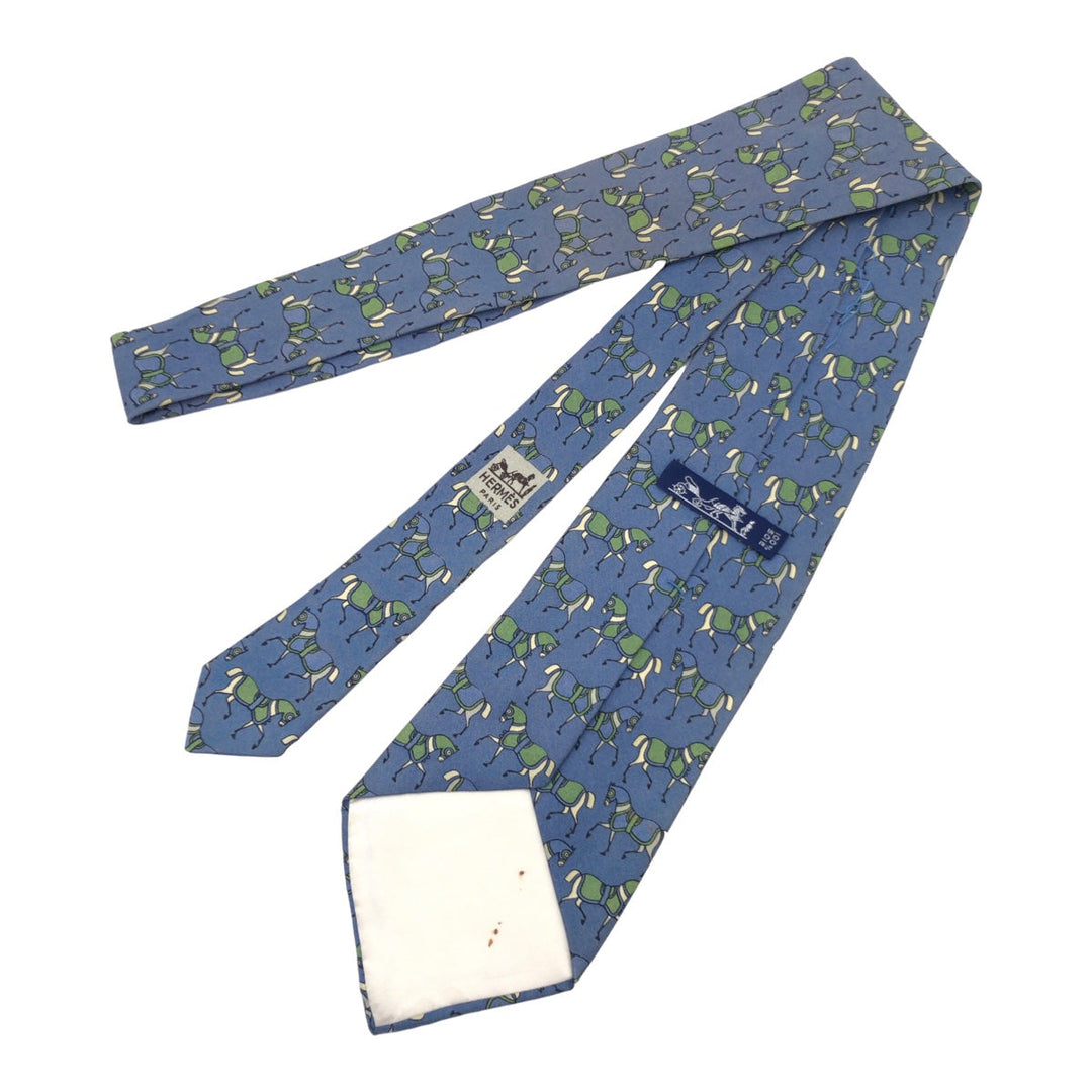 HERMES tie 604 SA silk Blue green Horse pattern