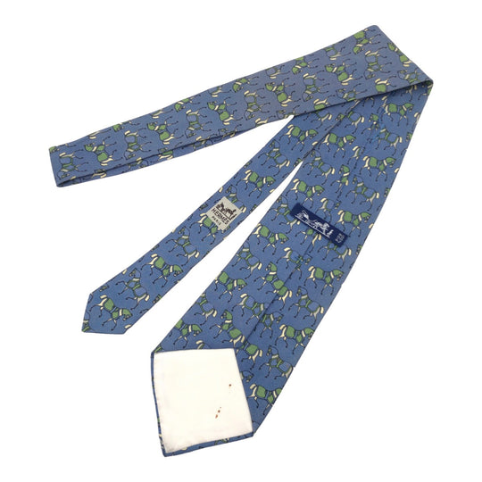 HERMES tie 604 SA silk Blue green Horse pattern