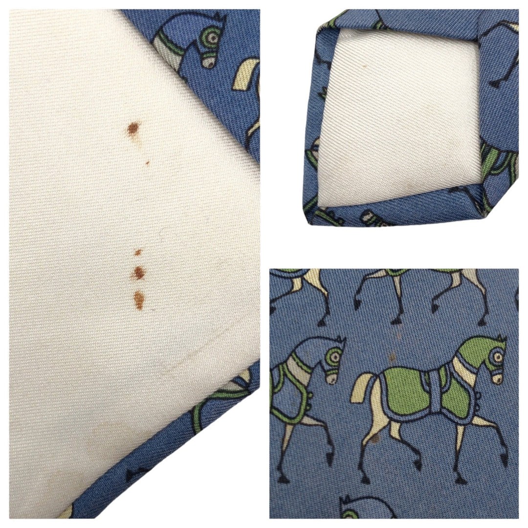 HERMES tie 604 SA silk Blue green Horse pattern