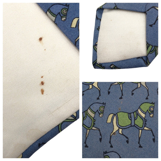 HERMES tie 604 SA silk Blue green Horse pattern