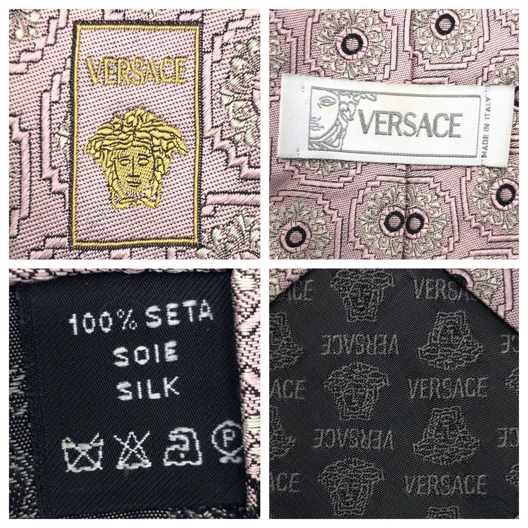 VERSACE tie silk Pink Silver MedusaPattern