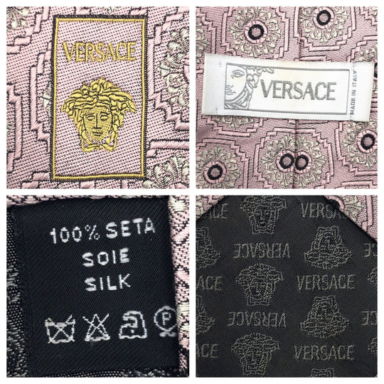 VERSACE tie silk Pink Silver MedusaPattern