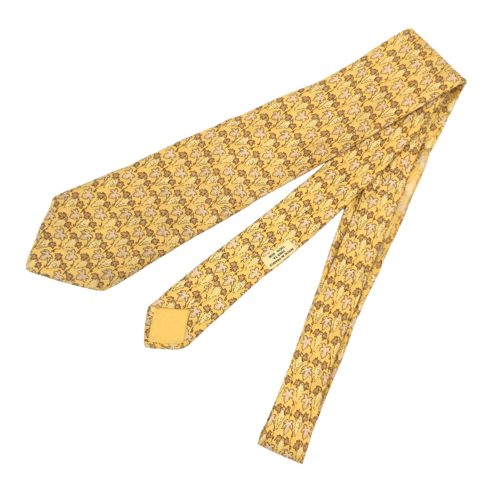 HERMES tie 7663 SA silk yellow Leaf Pattern