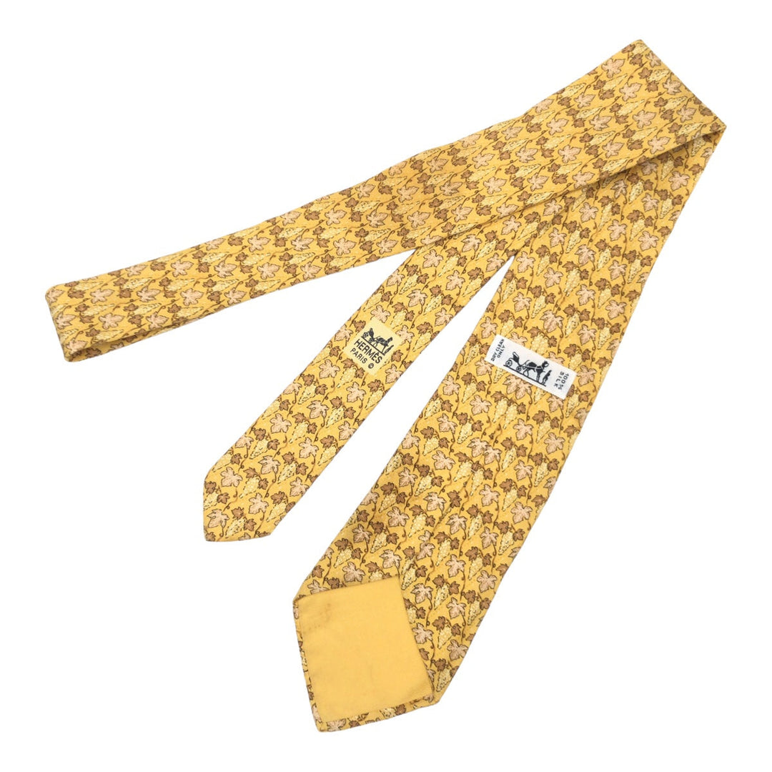 HERMES tie 7663 SA silk yellow Leaf Pattern