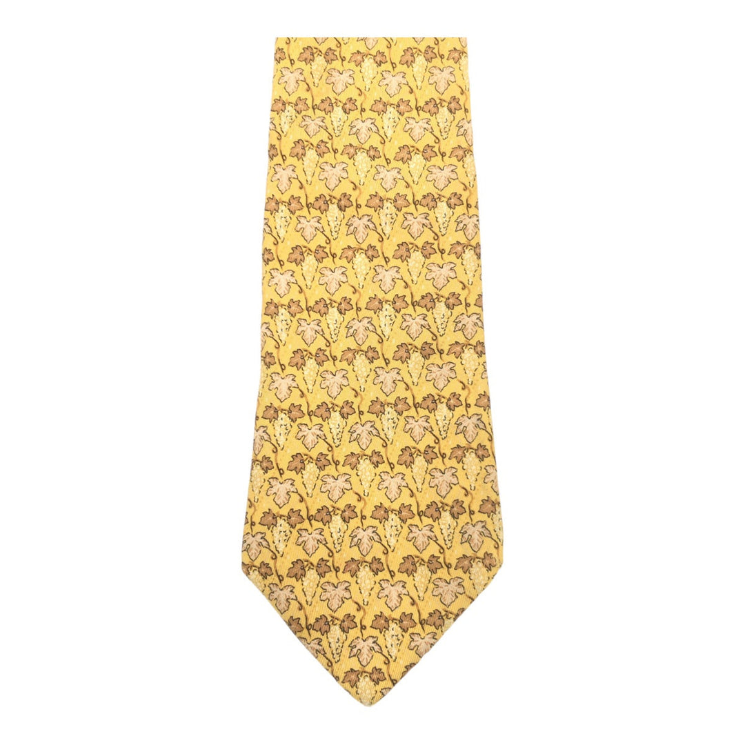HERMES tie 7663 SA silk yellow Leaf Pattern