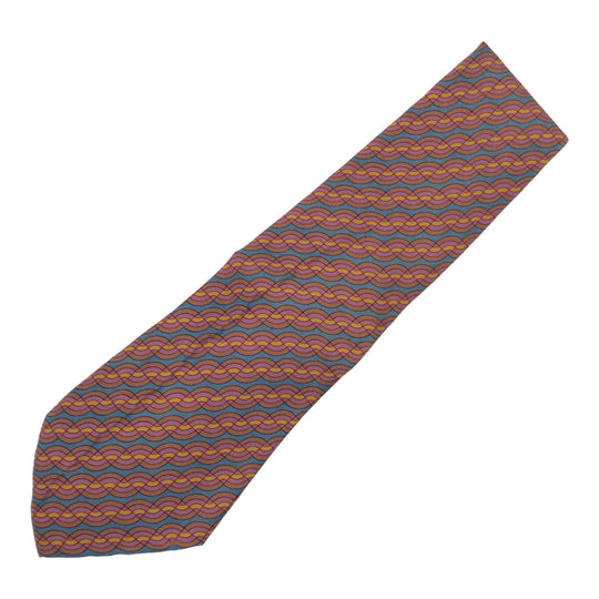 HERMES tie silk Brown gray Wave pattern all-over pattern
