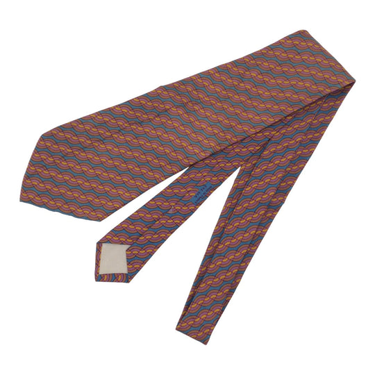 HERMES tie silk Brown gray Wave pattern all-over pattern