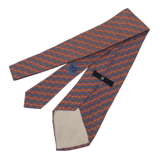 HERMES tie silk Brown gray Wave pattern all-over pattern