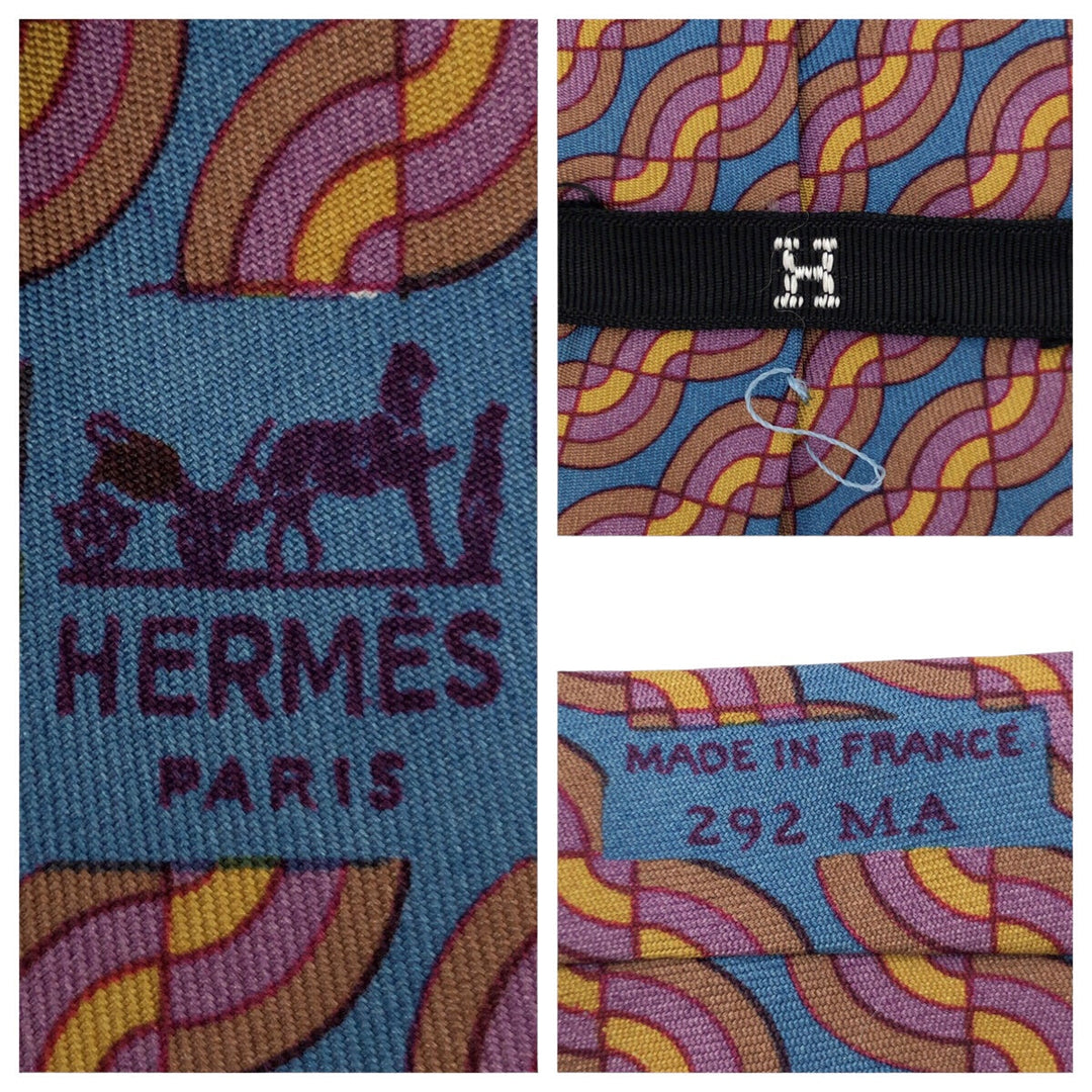 HERMES tie silk Brown gray Wave pattern all-over pattern