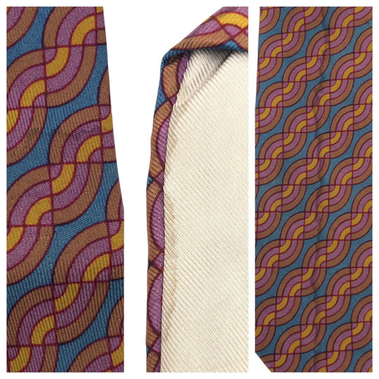 HERMES tie silk Brown gray Wave pattern all-over pattern