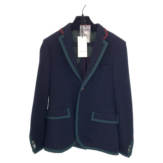GUCCI tailored jacket 502525 wool Navy green red tailored jacket logo emblem button mens 48 Used Authentic