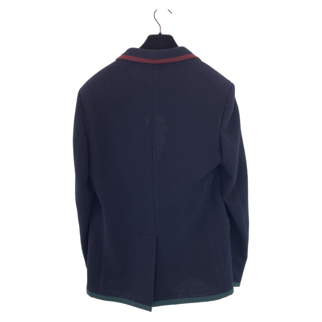 GUCCI tailored jacket 502525 wool Navy green red tailored jacket logo emblem button mens 48 Used Authentic