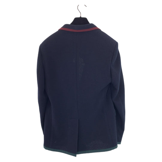 GUCCI tailored jacket 502525 wool Navy green red tailored jacket logo emblem button mens 48 Used Authentic