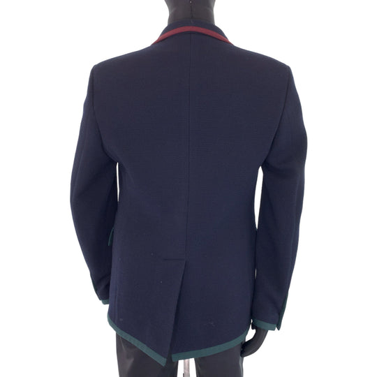 GUCCI tailored jacket 502525 wool Navy green red tailored jacket logo emblem button mens 48 Used Authentic