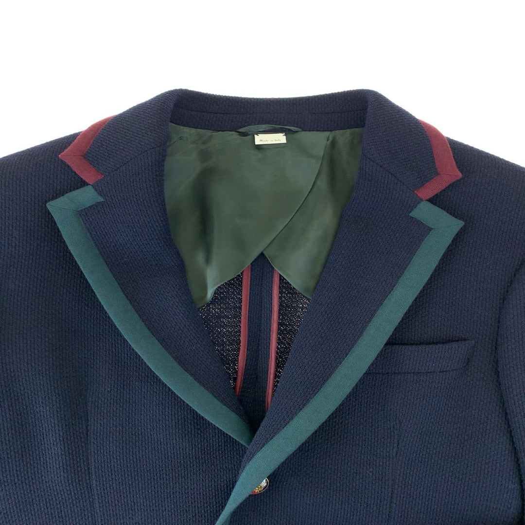 GUCCI tailored jacket 502525 wool Navy green red tailored jacket logo emblem button mens 48 Used Authentic
