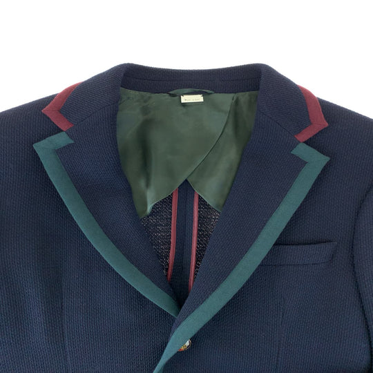 GUCCI tailored jacket 502525 wool Navy green red tailored jacket logo emblem button mens 48 Used Authentic