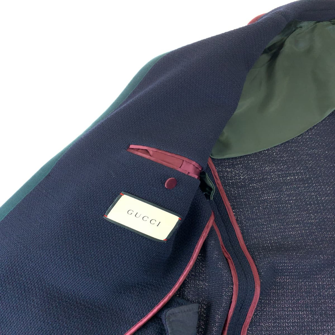 GUCCI tailored jacket 502525 wool Navy green red tailored jacket logo emblem button mens 48 Used Authentic