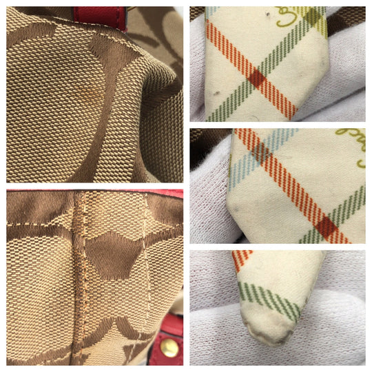 COACH Handbag F13006 canvas Brown Signature With Calfskin