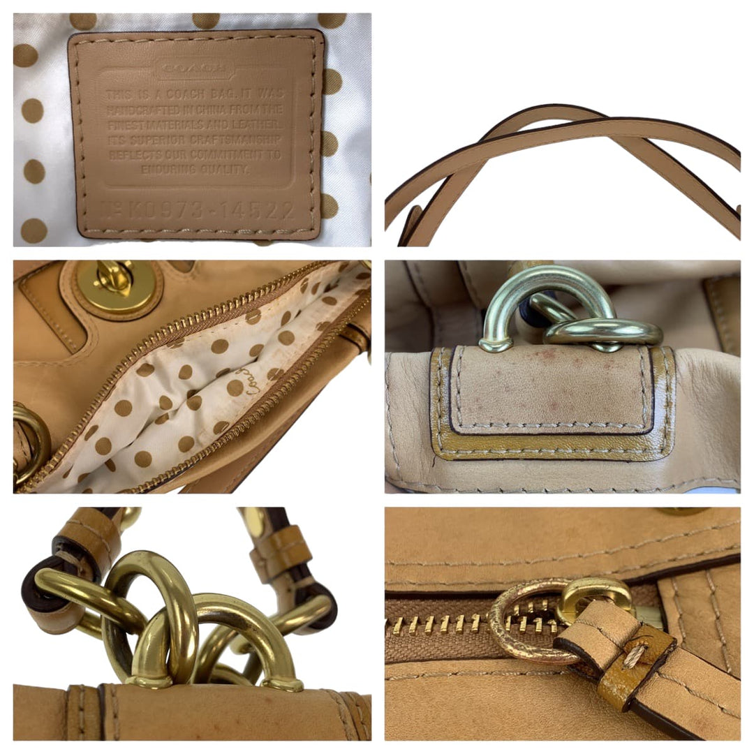 COACH Tote Bag 14522 leather beige Peyton Turn lock