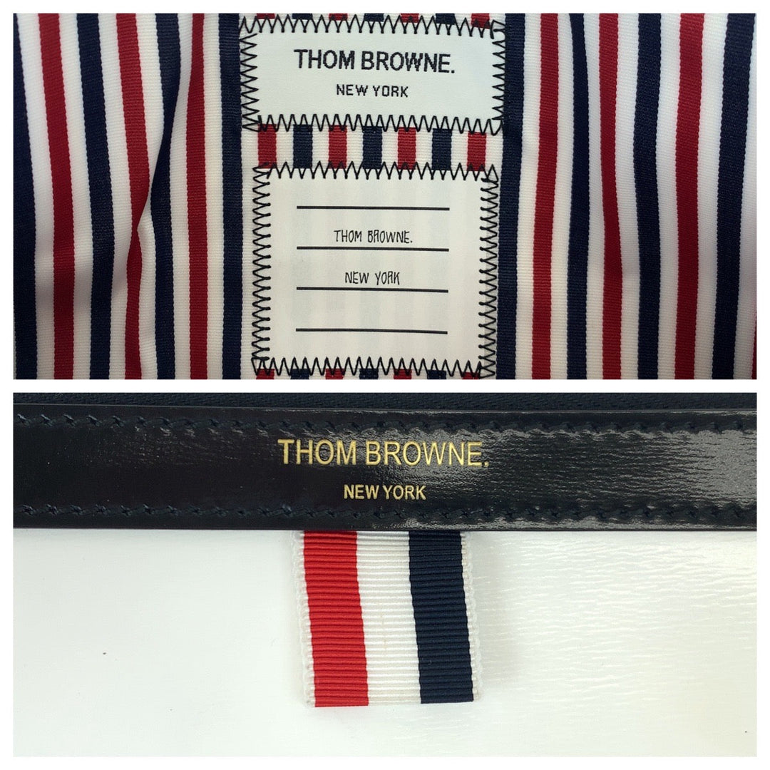 THOM BROWNE Clutch bag leather Navy white red Clutch bag business bag Tricolor mens Used Authentic