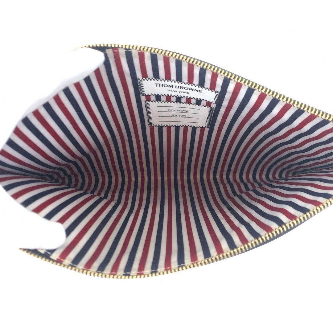 THOM BROWNE Clutch bag leather Navy white red Clutch bag business bag Tricolor mens Used Authentic
