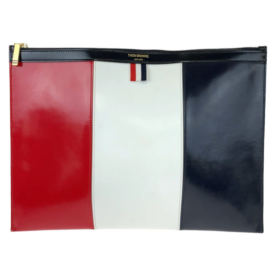 THOM BROWNE Clutch bag leather Navy white red Clutch bag business bag Tricolor mens Used Authentic