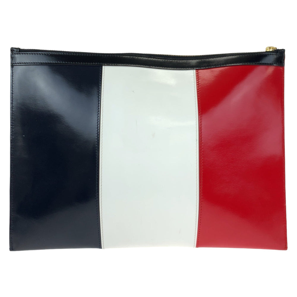 THOM BROWNE Clutch bag leather Navy white red Clutch bag business bag Tricolor mens Used Authentic