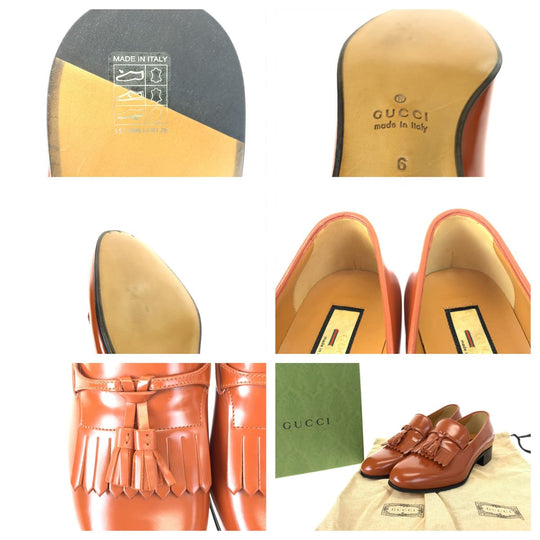 GUCCI loafers 714681 leather Brown brown Loafers Leather Shoes Dress Shoes Tassel mens 6 Used Authentic
