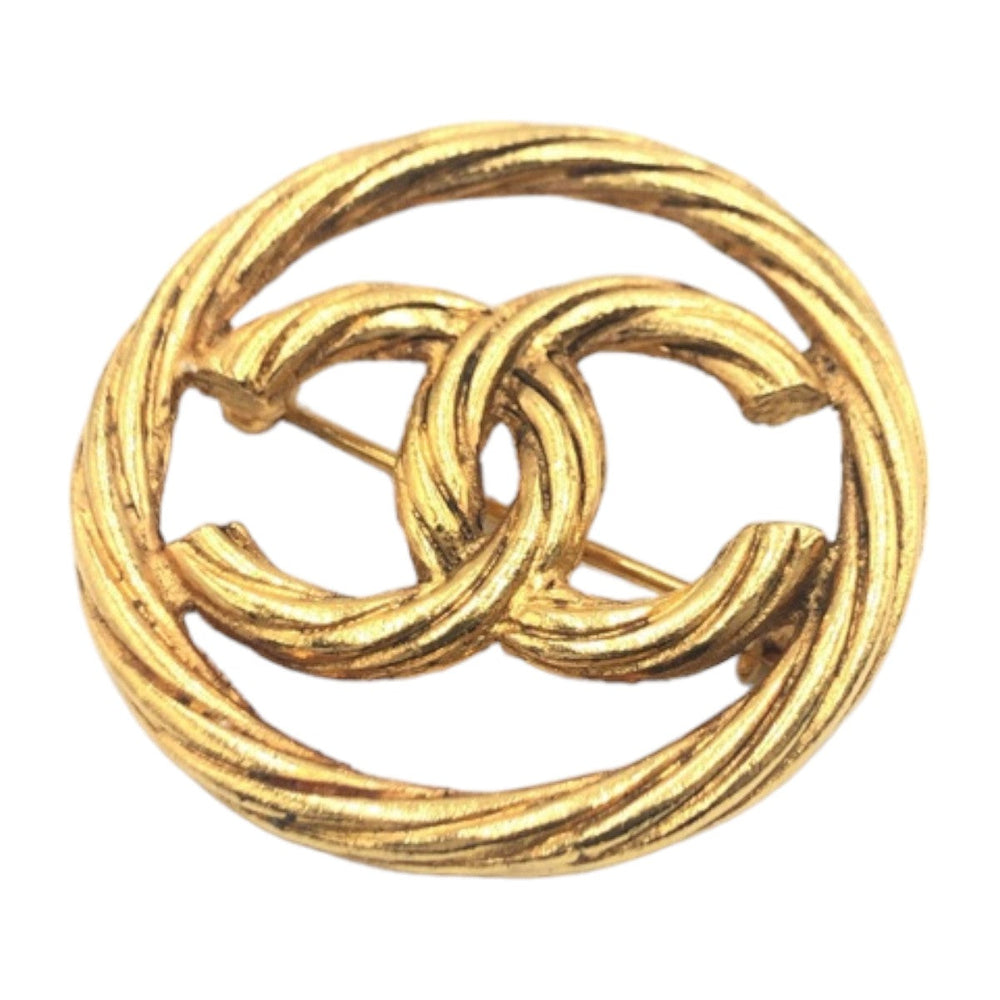 CHANEL Brooch metal gold Brooch Accessories COCO Mark Circle Women Used Authentic