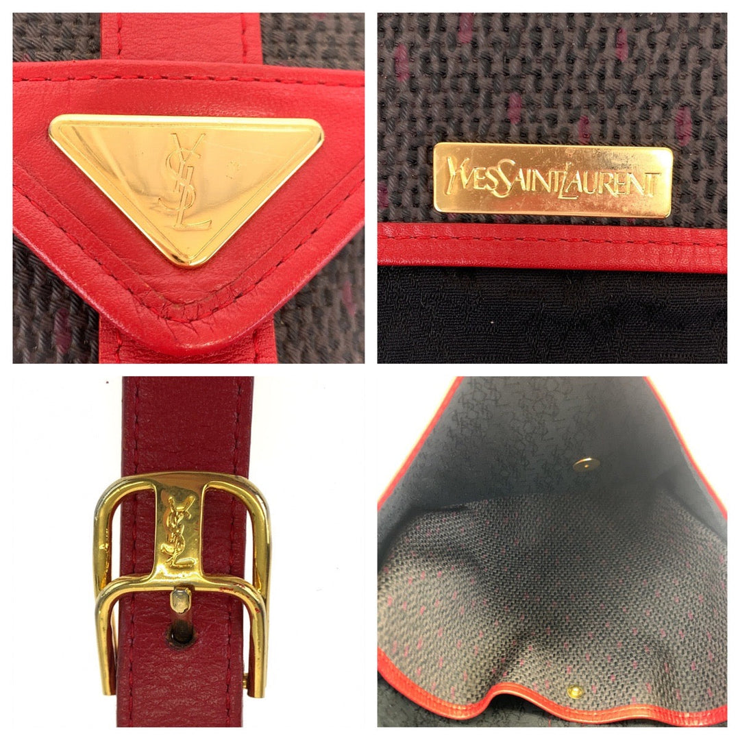 Yves Saint Laurent Shoulder Bag PVC, Leather Gray red Crossbody Shoulder Bag Pochette YSL Women Used Authentic