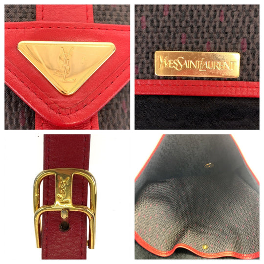 Yves Saint Laurent Shoulder Bag PVC, Leather Gray red Crossbody Shoulder Bag Pochette YSL Women Used Authentic