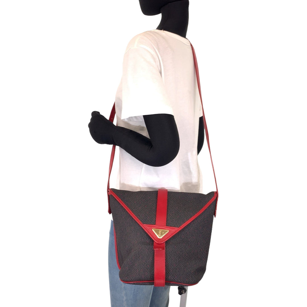 Yves Saint Laurent Shoulder Bag PVC, Leather Gray red Crossbody Shoulder Bag Pochette YSL Women Used Authentic