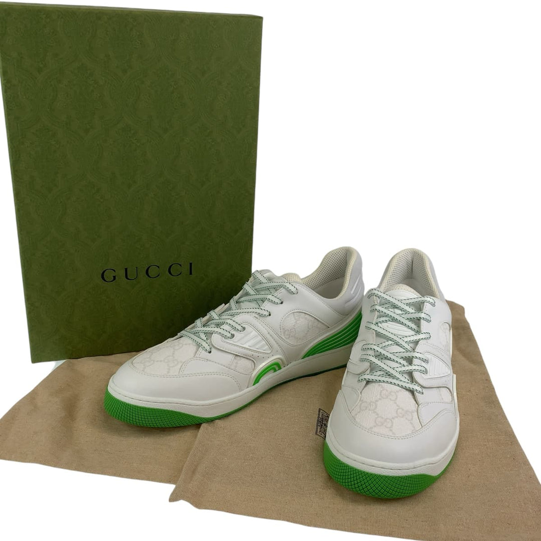 GUCCI sneakers 700290 leather White green Sneakers basketball shoes Basket GG pattern mens 11 Used Authentic