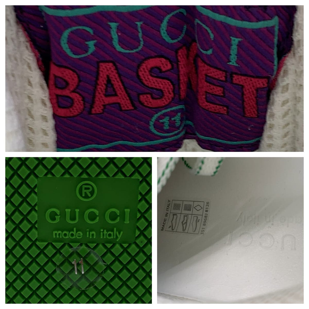 GUCCI sneakers 700290 leather White green Sneakers basketball shoes Basket GG pattern mens 11 Used Authentic