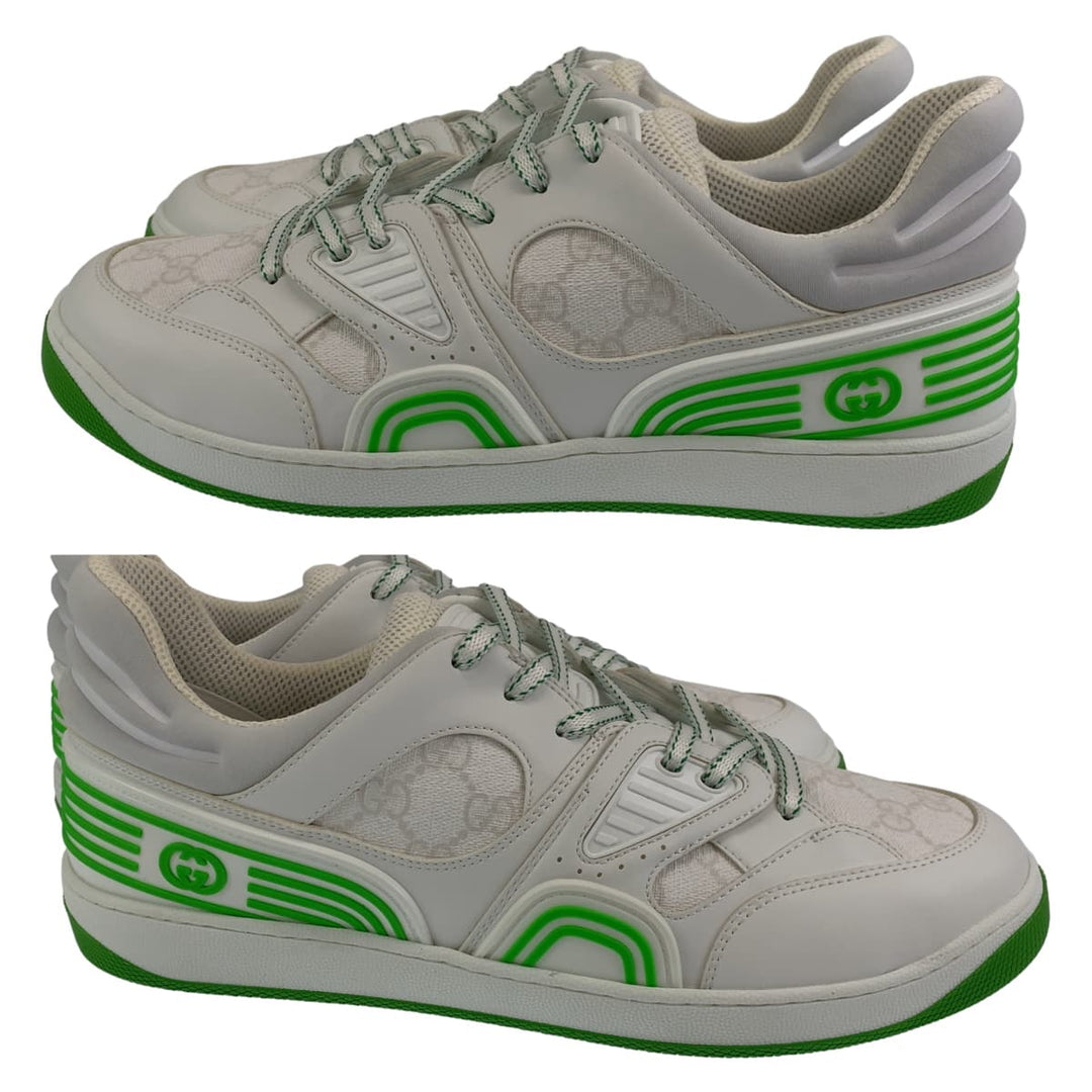 GUCCI sneakers 700290 leather White green Sneakers basketball shoes Basket GG pattern mens 11 Used Authentic