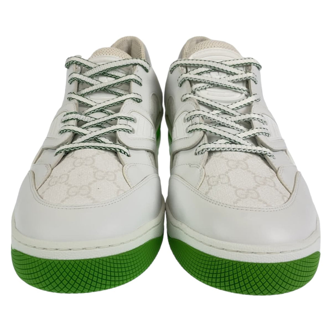GUCCI sneakers GG canvas, leather White green Basket Low Cut Lace Up basket mens 11.5 Used Authentic