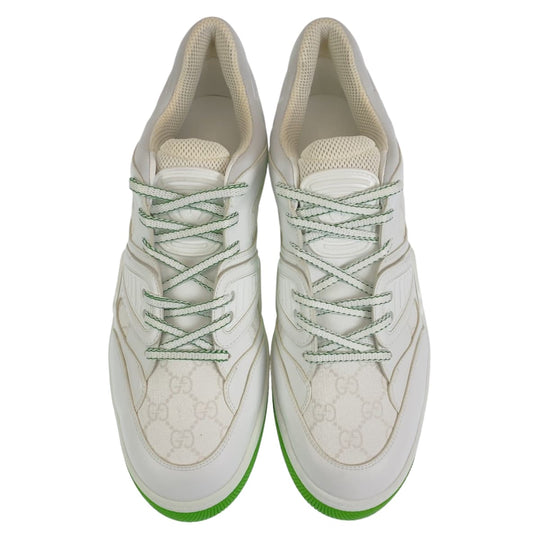 GUCCI sneakers GG canvas, leather White green Basket Low Cut Lace Up basket mens 11.5 Used Authentic