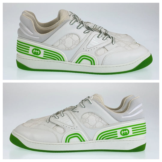 GUCCI sneakers GG canvas, leather White green Basket Low Cut Lace Up basket mens 11.5 Used Authentic